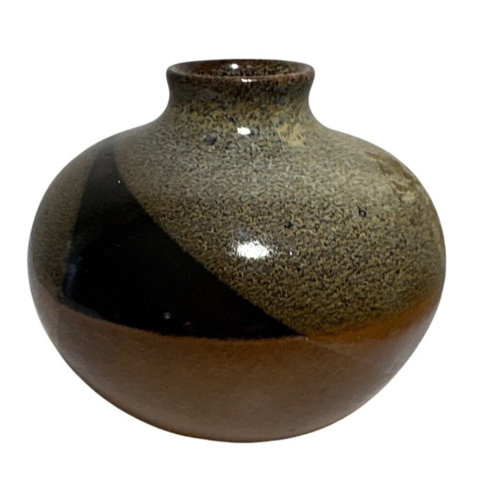 Pottery Craft Bud Vase USA Stoneware 3" MCM Brown Grey Tones
